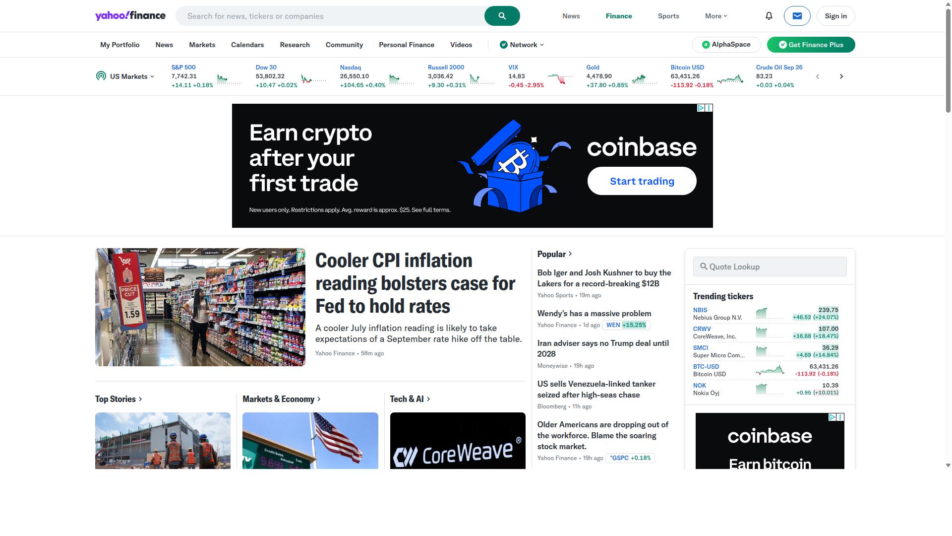 Yahoo Finance website
